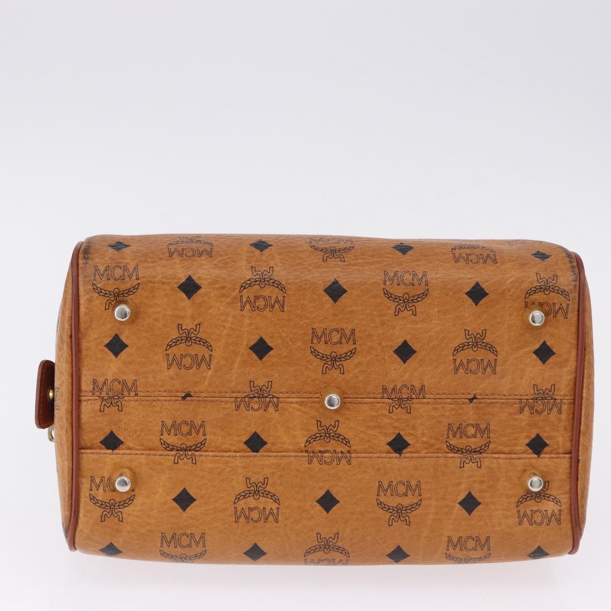 MCM Logogram Vicetos Boston Bag PVC Leather Brown Gold Auth 192236