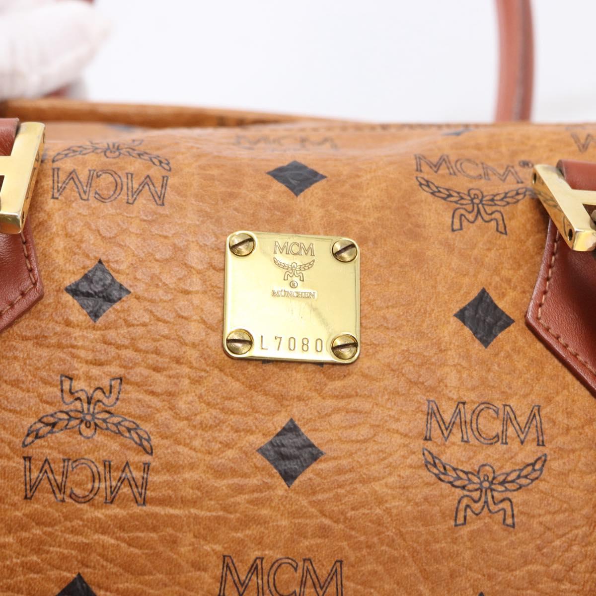 MCM Logogram Vicetos Boston Bag PVC Leather Brown Gold Auth 192236