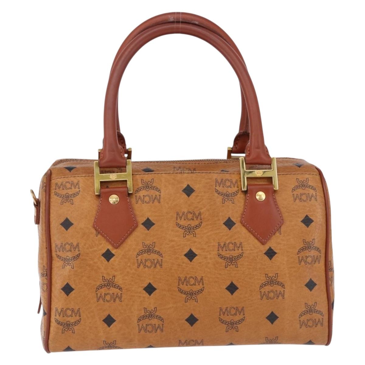 MCM Logogram Vicetos Boston Bag PVC Leather Brown Gold Auth 192236