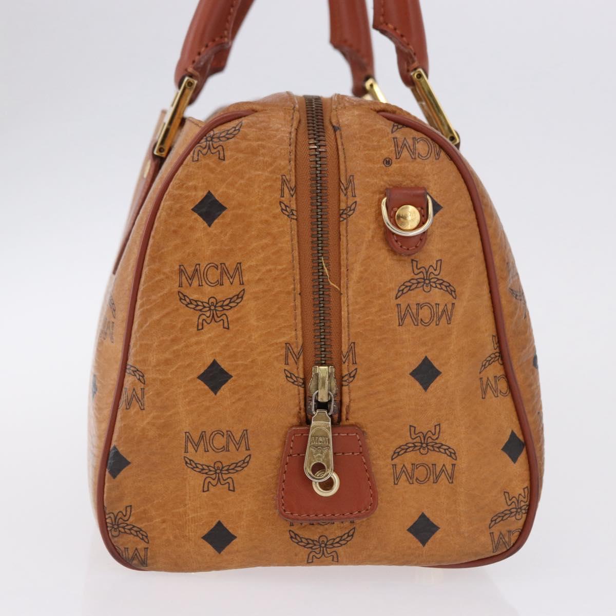 MCM Logogram Vicetos Boston Bag PVC Leather Brown Gold Auth 192236