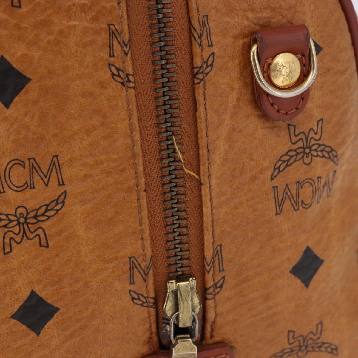 MCM Logogram Vicetos Boston Bag PVC Leather Brown Gold Auth 192236