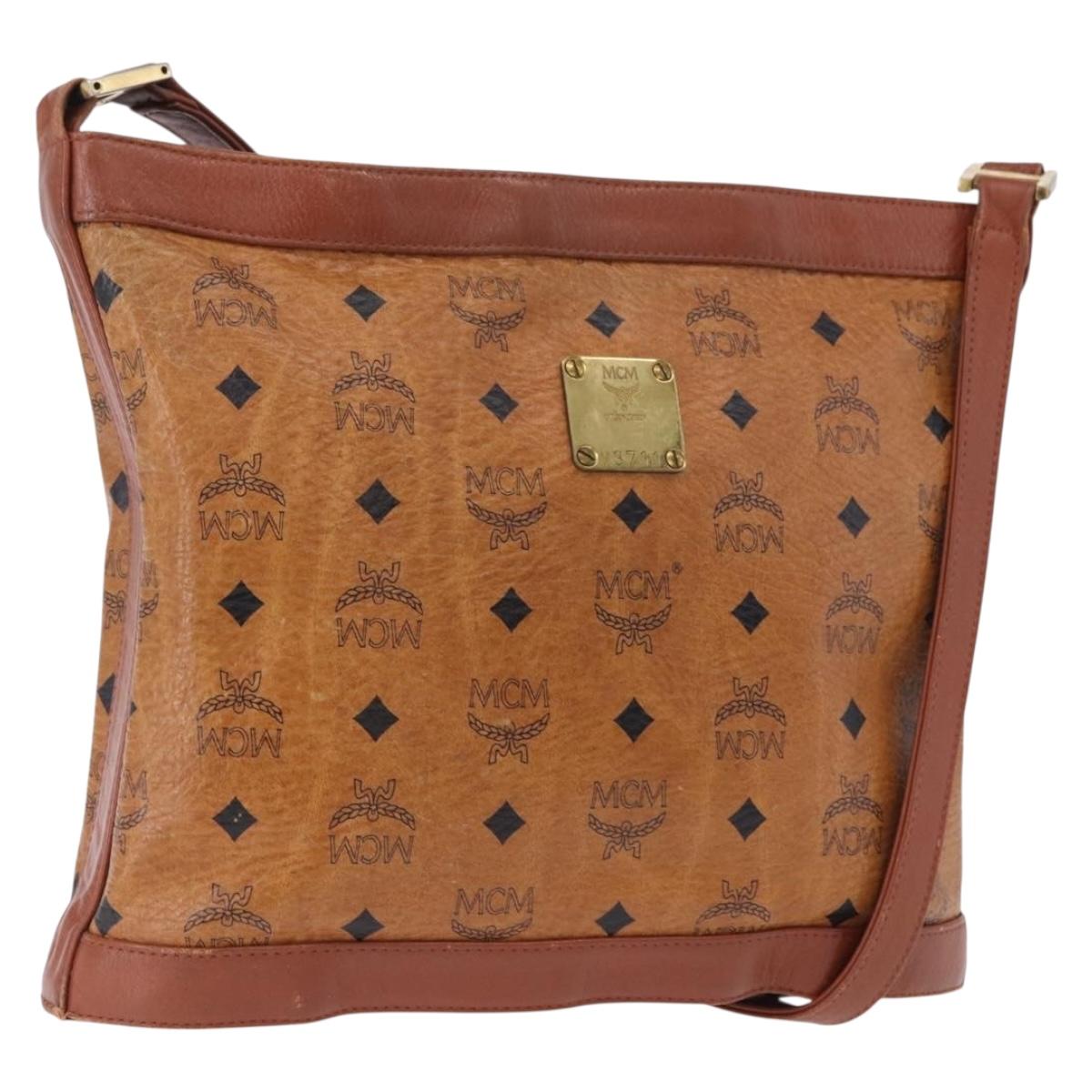MCM Vicetos Logogram Shoulder Bag PVC Leather Brown Gold Auth 192237
