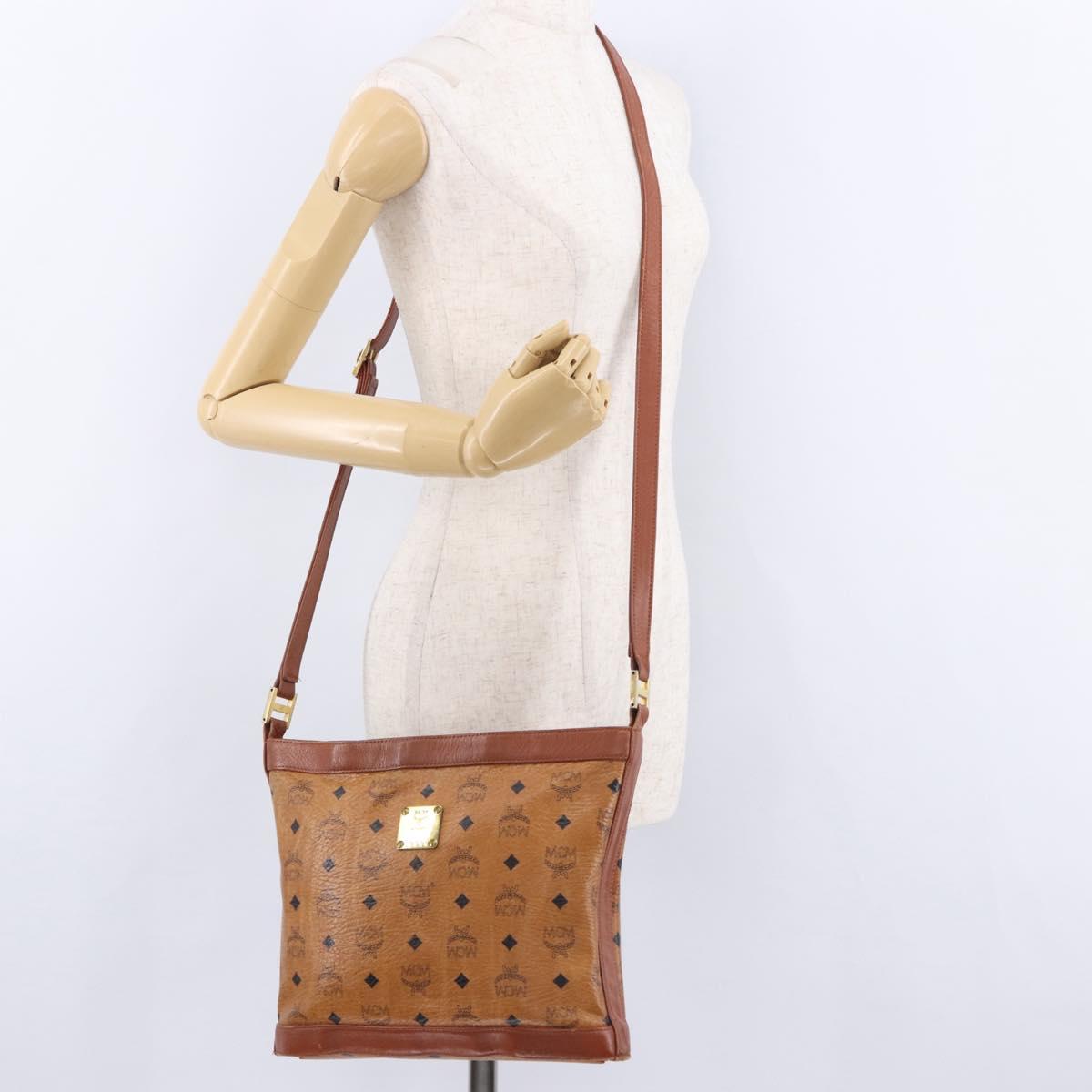 MCM Vicetos Logogram Shoulder Bag PVC Leather Brown Gold Auth 192237