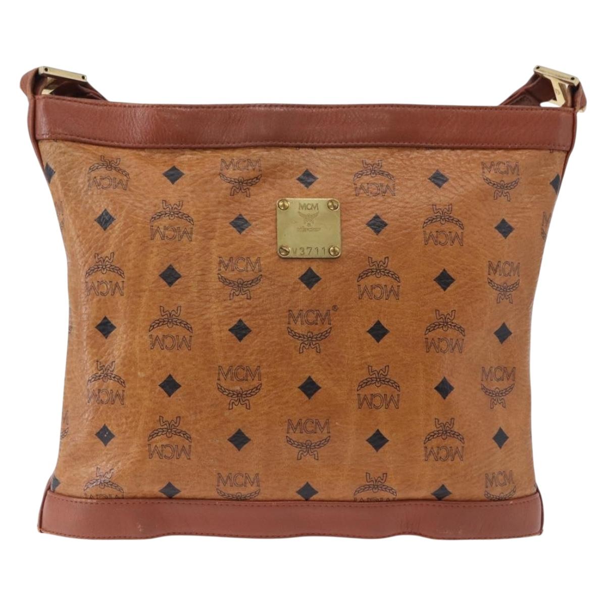 MCM Vicetos Logogram Shoulder Bag PVC Leather Brown Gold Auth 192237