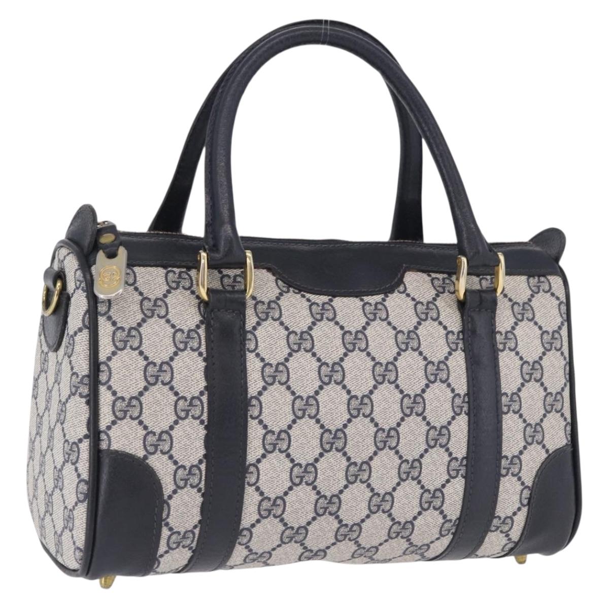 GUCCI GG Supreme Boston Bag PVC Navy Gold Auth 192238A