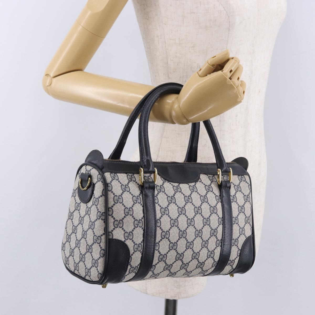 GUCCI GG Supreme Boston Bag PVC Navy Gold Auth 192238A