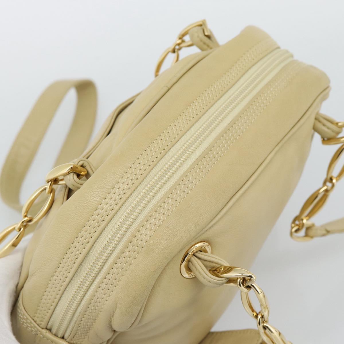 LOEWE Chain Shoulder Bag Leather Beige Gold Auth 192241A
