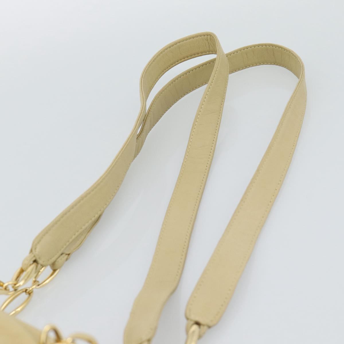 LOEWE Chain Shoulder Bag Leather Beige Gold Auth 192241A
