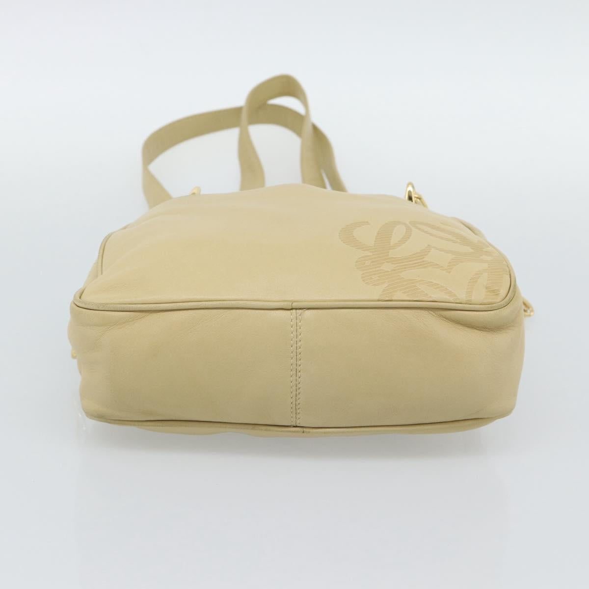 LOEWE Chain Shoulder Bag Leather Beige Gold Auth 192241A