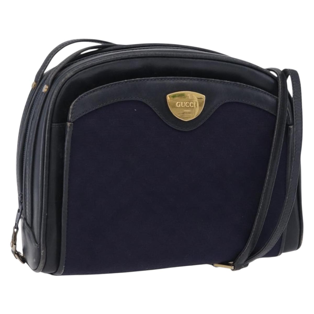 GUCCI Micro GG Canvas Shoulder Bag Navy Gold Auth 192243