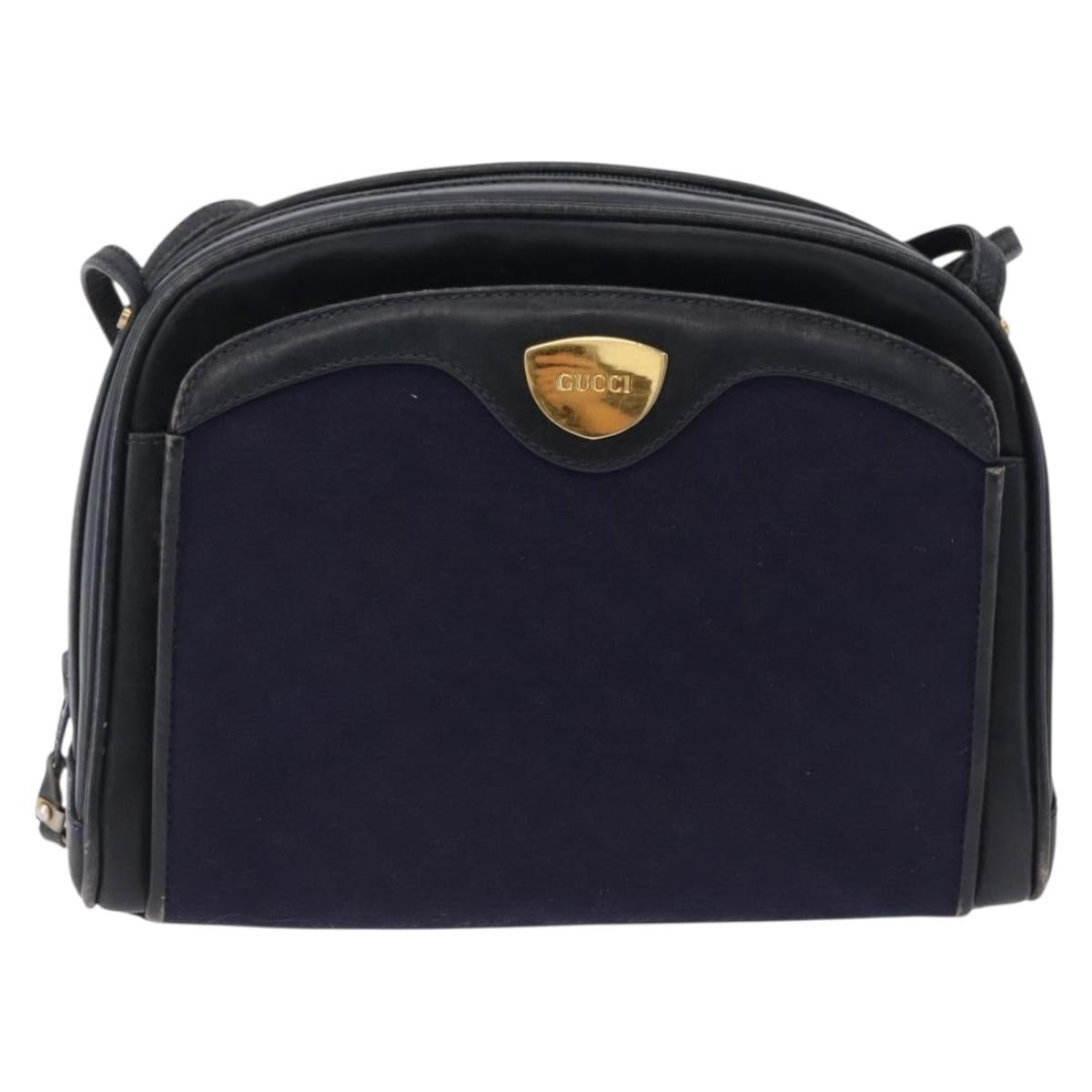 GUCCI Micro GG Canvas Shoulder Bag Navy Gold Auth 192243