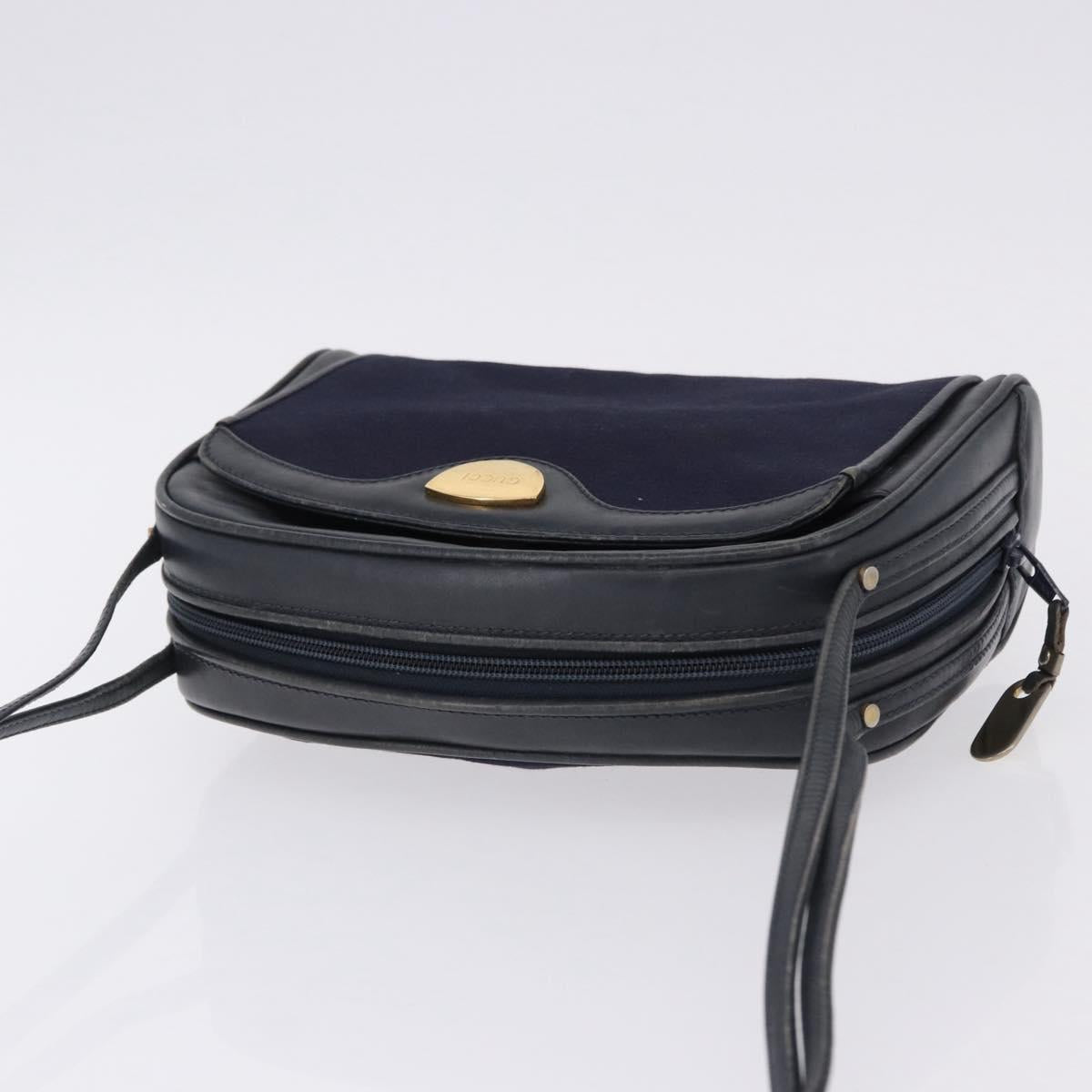 GUCCI Micro GG Canvas Shoulder Bag Navy Gold Auth 192243