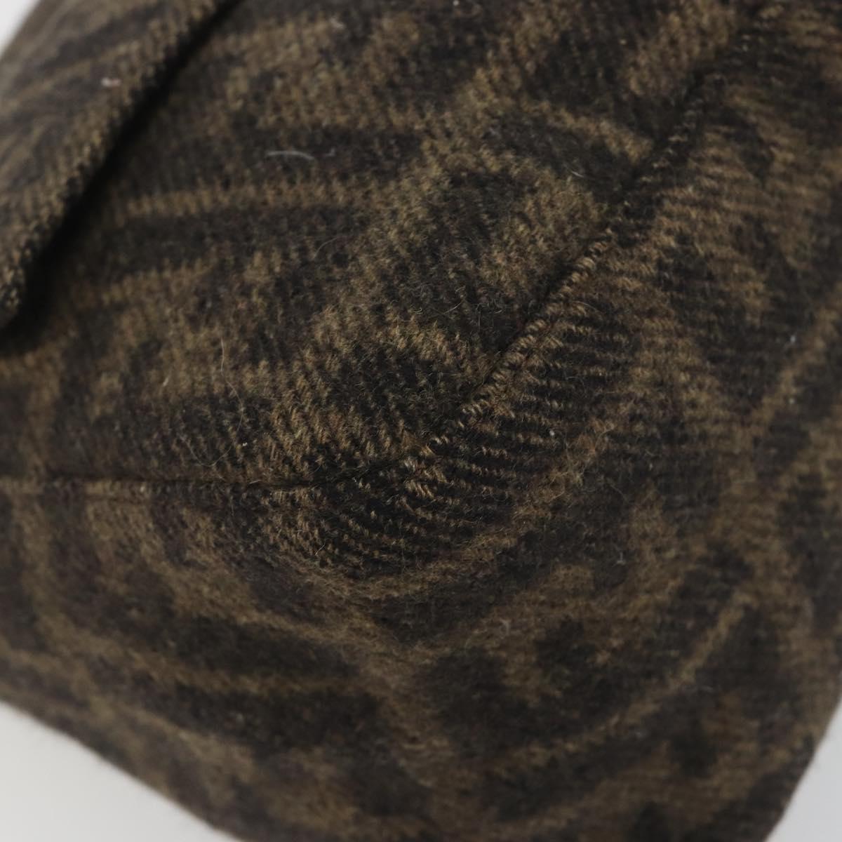 FENDI Zucca Canvas Mamma Baguette Shoulder Bag Wool Brown Gold Auth 192244V