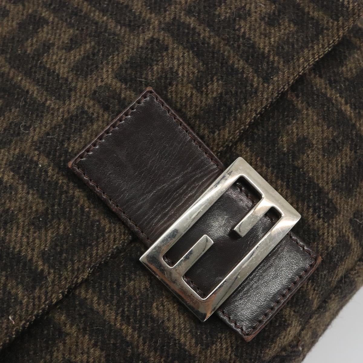 FENDI Zucca Canvas Mamma Baguette Shoulder Bag Wool Brown Gold Auth 192244V