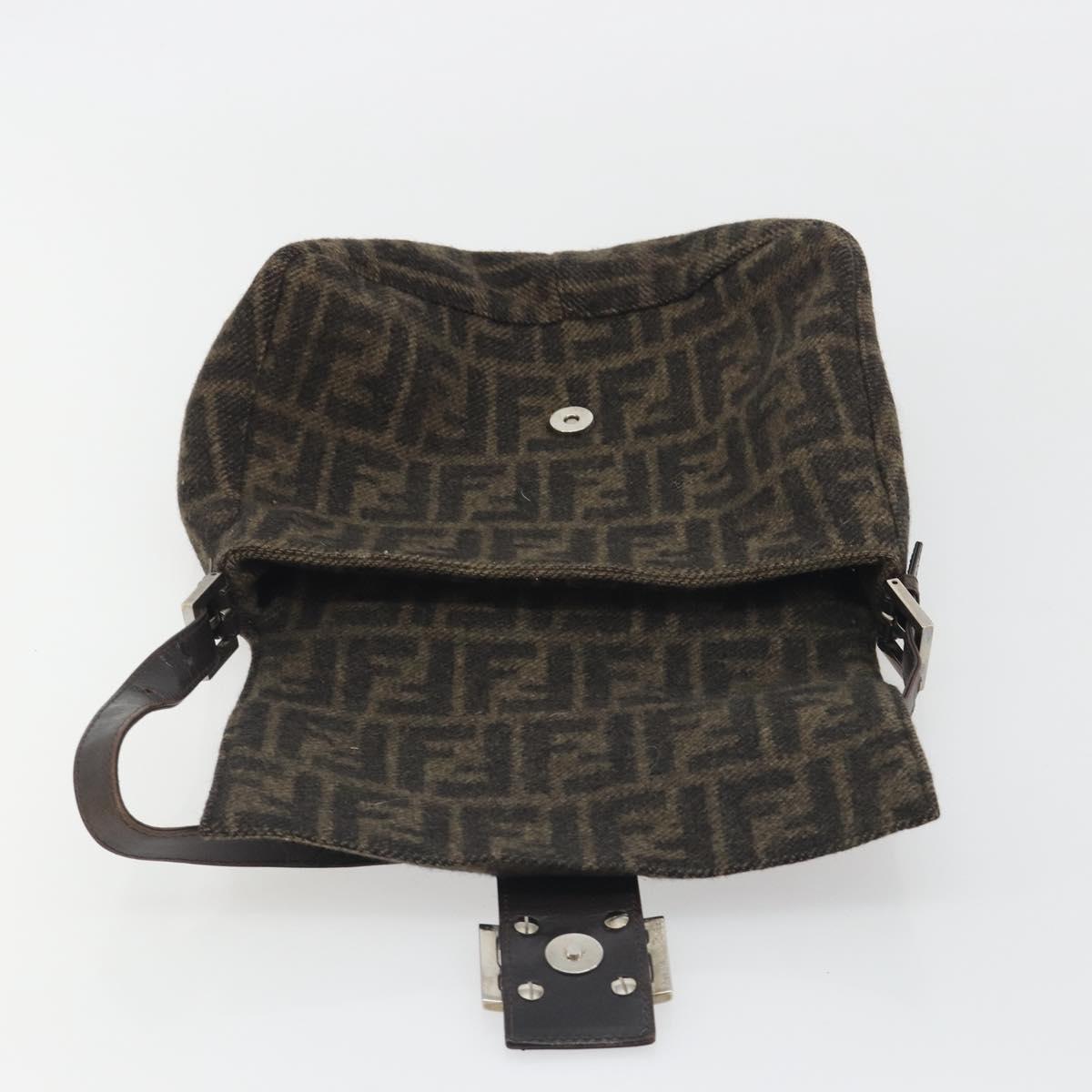 FENDI Zucca Canvas Mamma Baguette Shoulder Bag Wool Brown Gold Auth 192244V