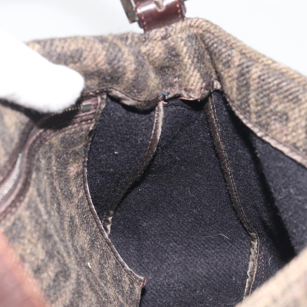 FENDI Zucca Canvas Mamma Baguette Shoulder Bag Wool Brown Gold Auth 192244V