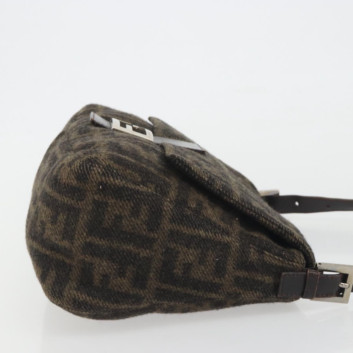 FENDI Zucca Canvas Mamma Baguette Shoulder Bag Wool Brown Gold Auth 192244V
