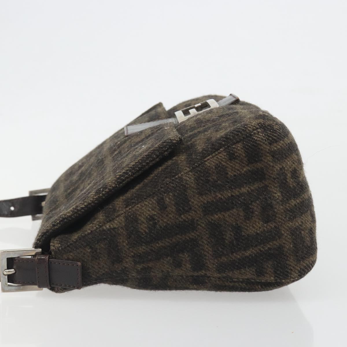 FENDI Zucca Canvas Mamma Baguette Shoulder Bag Wool Brown Gold Auth 192244V