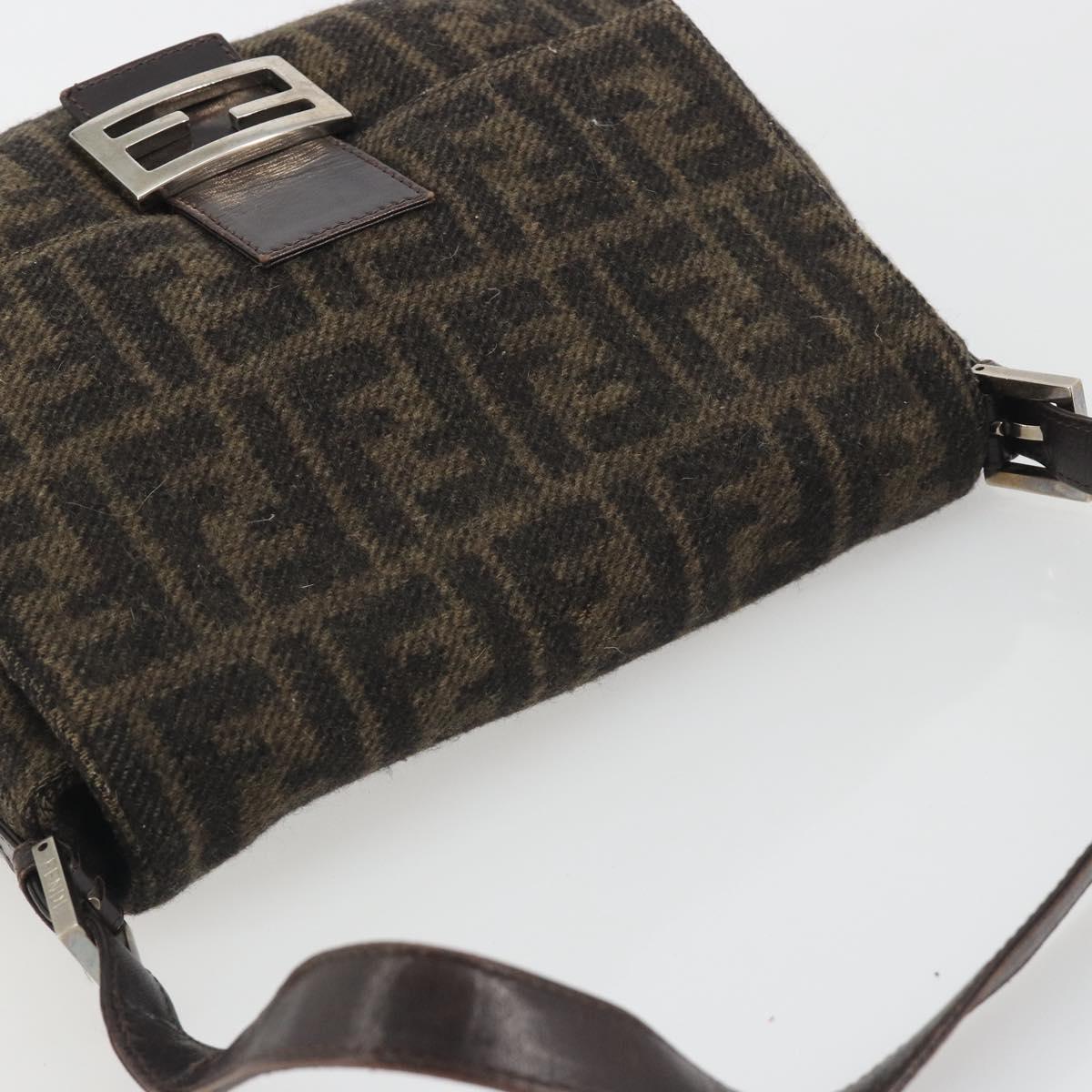 FENDI Zucca Canvas Mamma Baguette Shoulder Bag Wool Brown Gold Auth 192244V