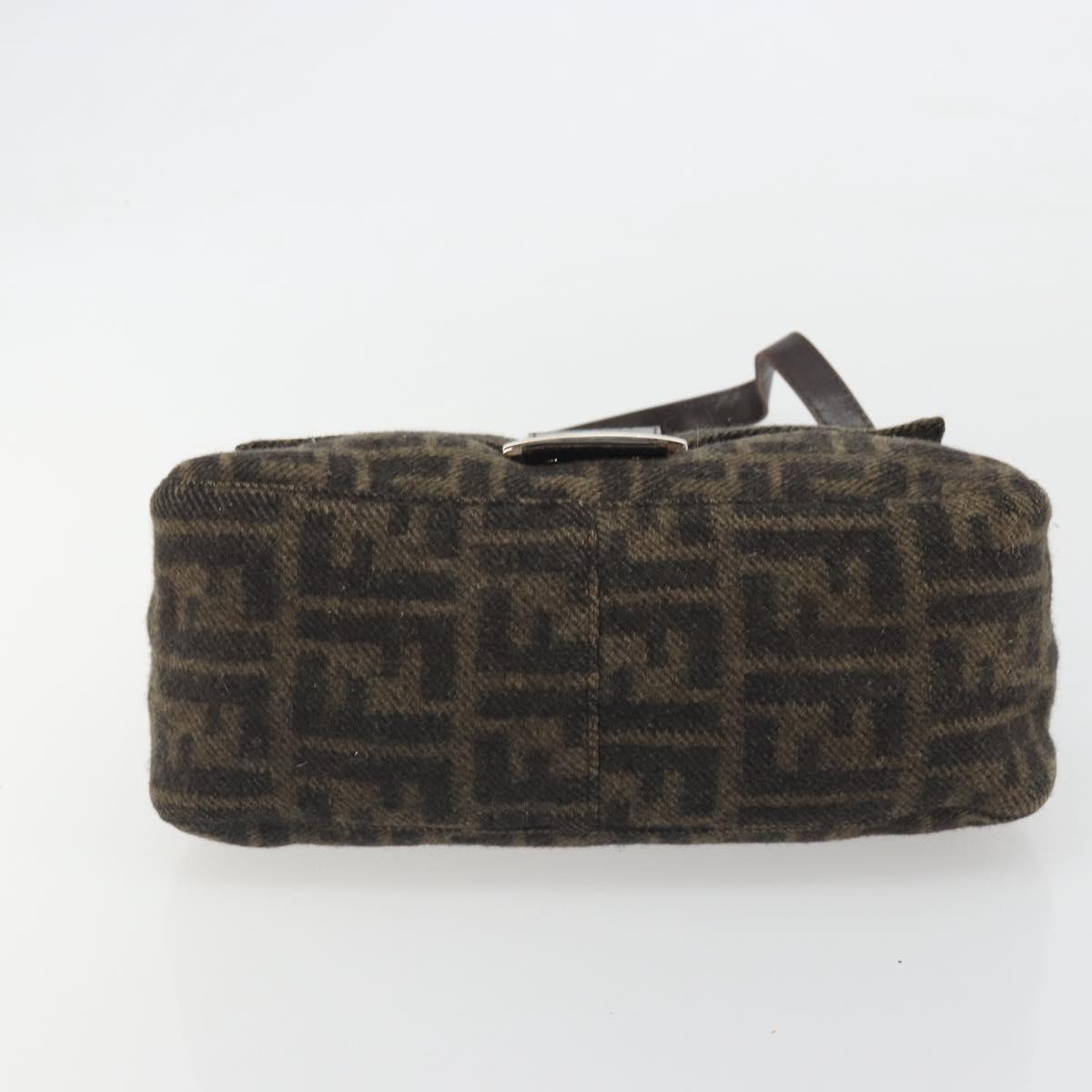 FENDI Zucca Canvas Mamma Baguette Shoulder Bag Wool Brown Gold Auth 192244V