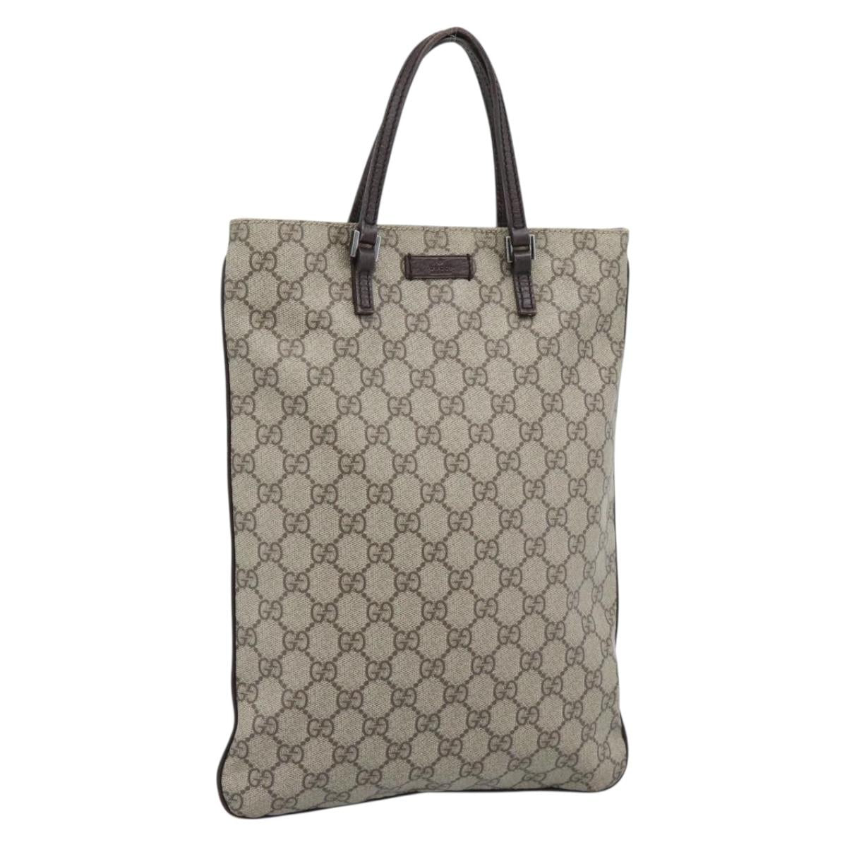 GUCCI GG Supreme Hand Bag PVC Beige Silver 117551 Auth 192245