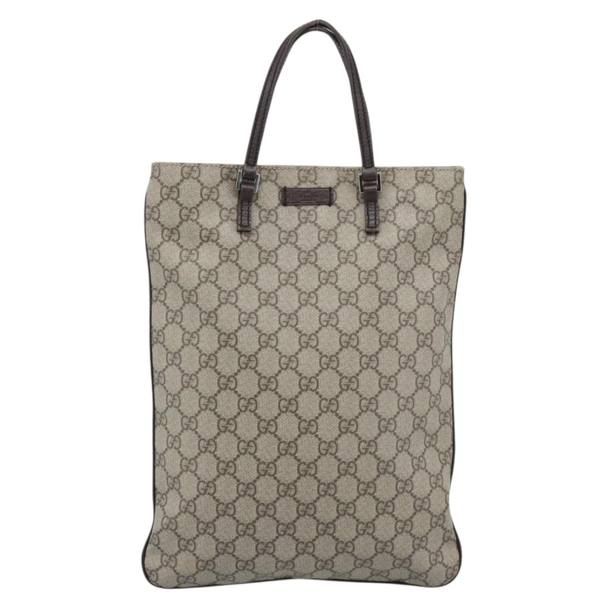 GUCCI GG Supreme Hand Bag PVC Beige Silver 117551 Auth 192245