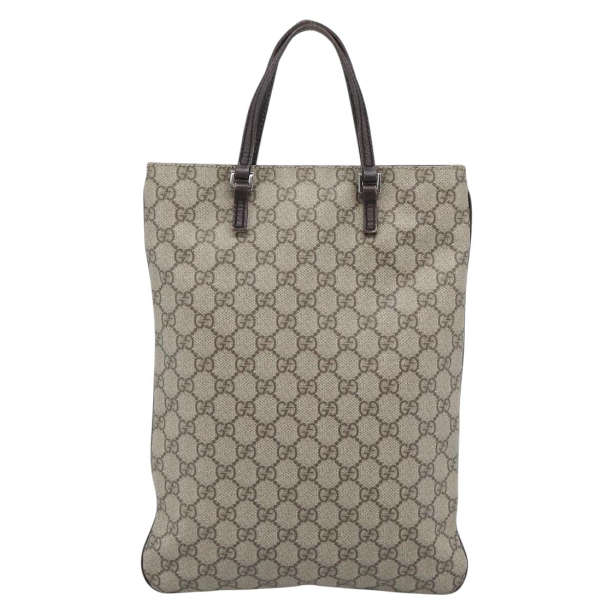 GUCCI GG Supreme Hand Bag PVC Beige Silver 117551 Auth 192245