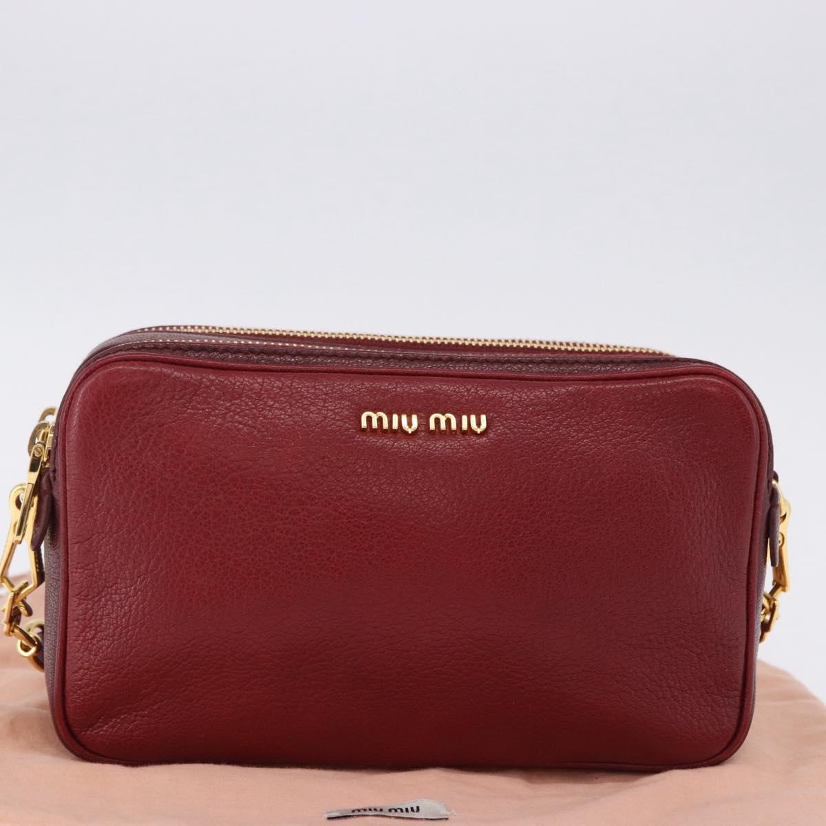 Miu Miu Shoulder Bag Leather Red Gold Auth 192246V