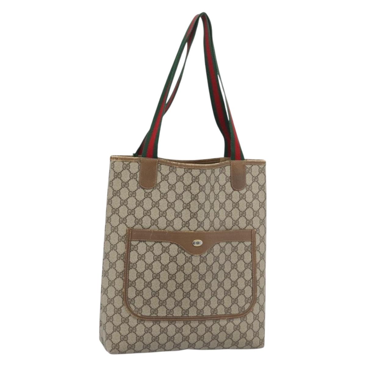 GUCCI GG Supreme Web Sherry Line Tote Bag PVC Beige Gold 40 02 003 Auth 192248