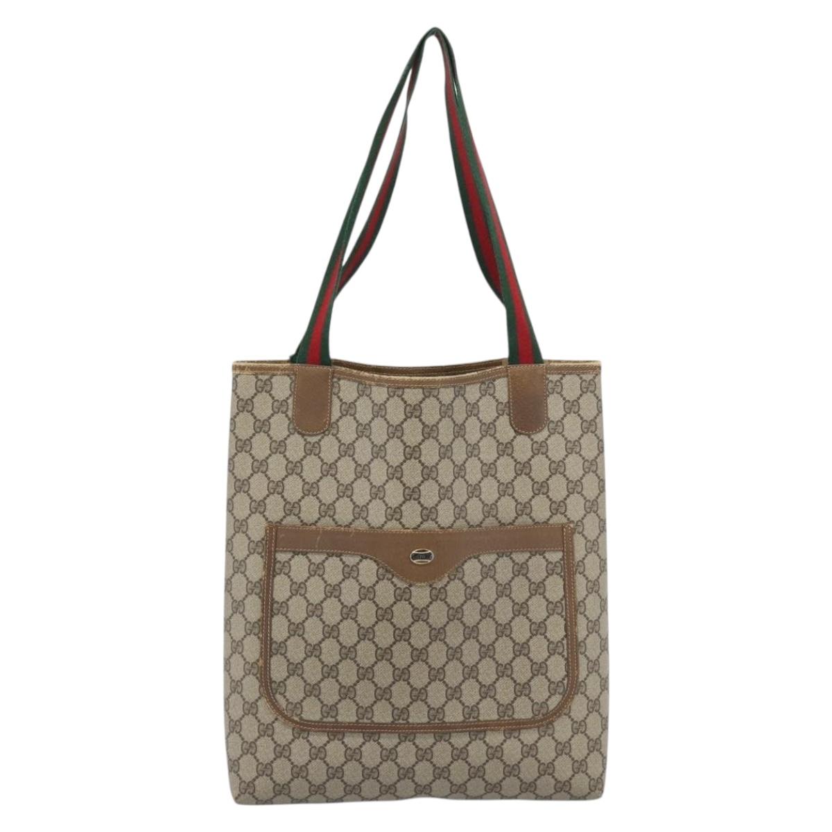 GUCCI GG Supreme Web Sherry Line Tote Bag PVC Beige Gold 40 02 003 Auth 192248