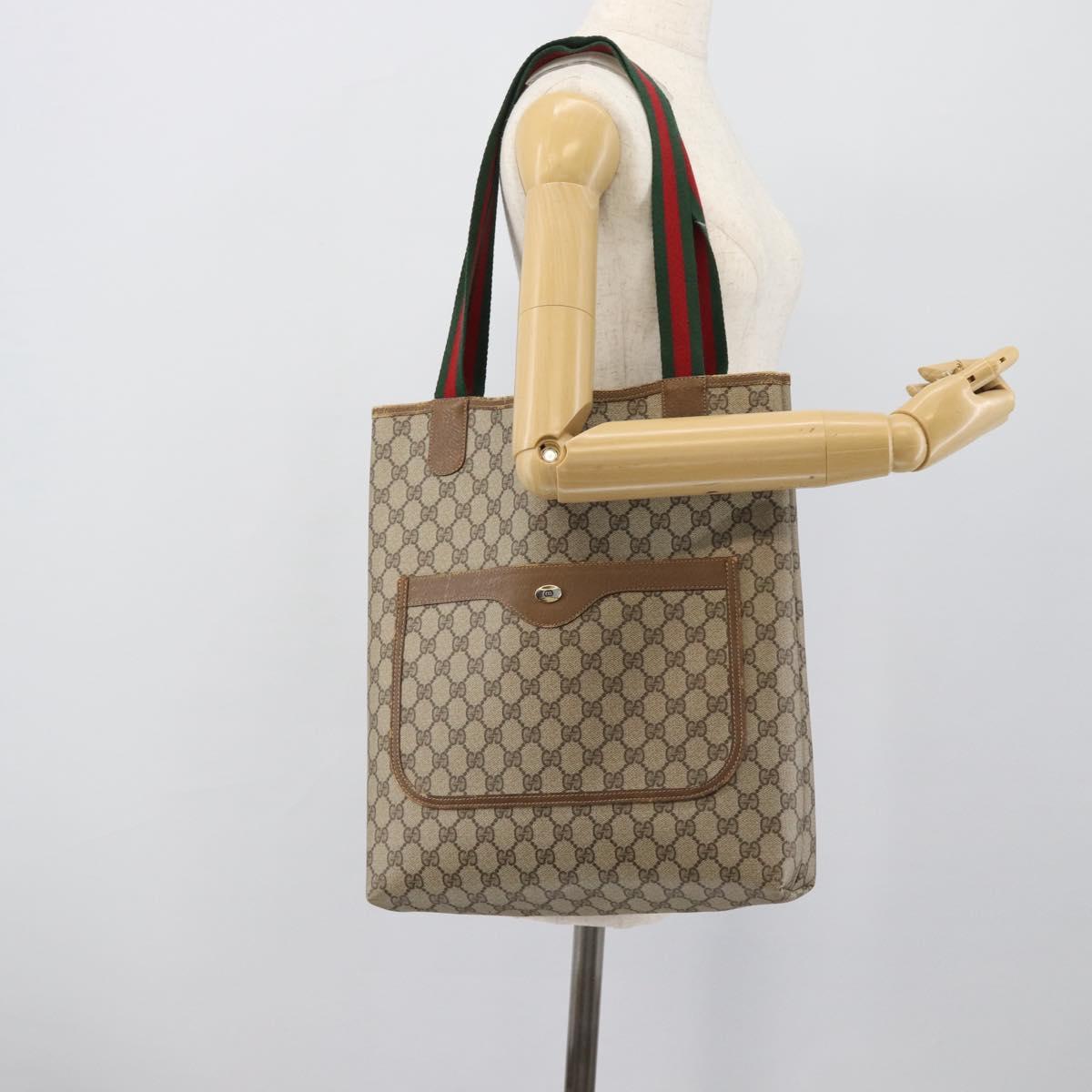 GUCCI GG Supreme Web Sherry Line Tote Bag PVC Beige Gold 40 02 003 Auth 192248
