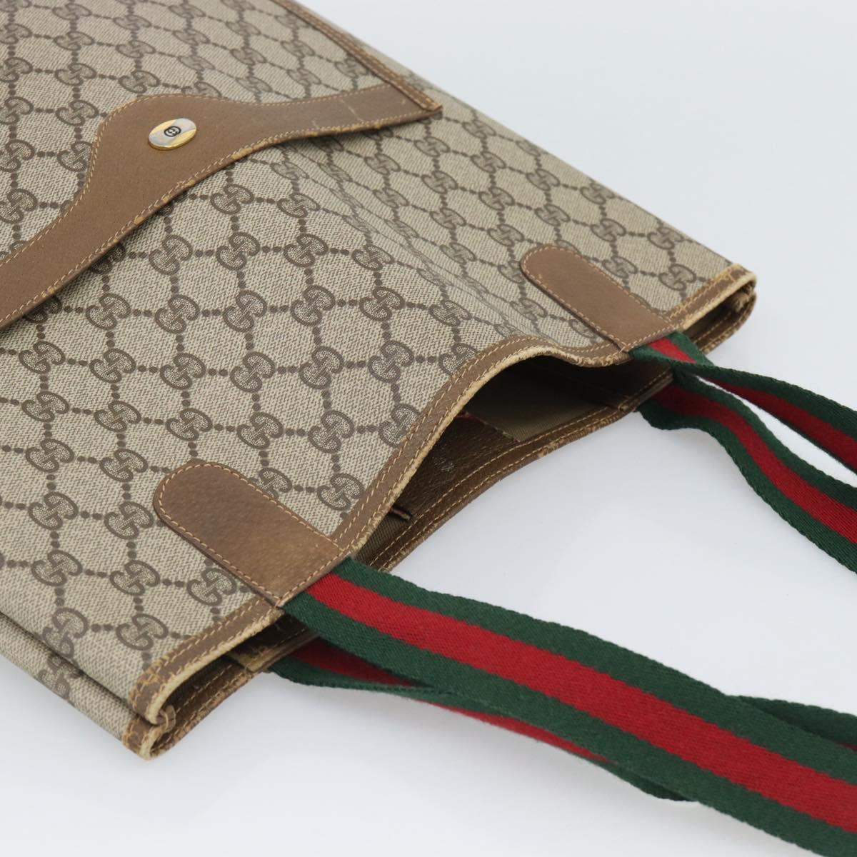 GUCCI GG Supreme Web Sherry Line Tote Bag PVC Beige Gold 40 02 003 Auth 192248