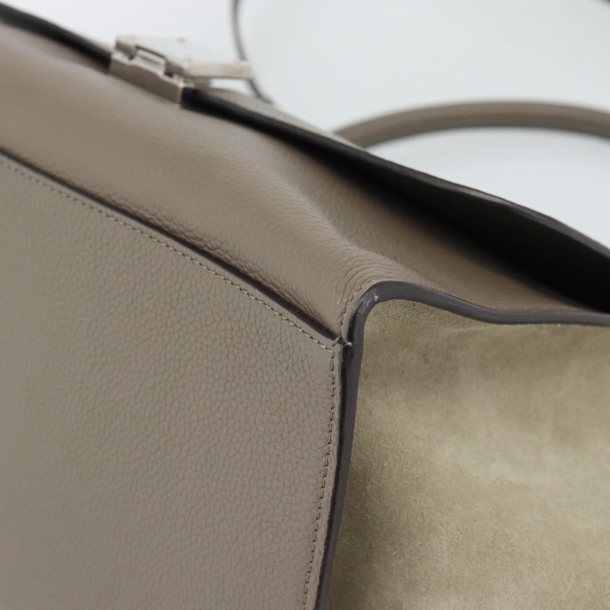 CELINE Trapeze Hand Bag Leather 2way Gray Silver Auth 192250V