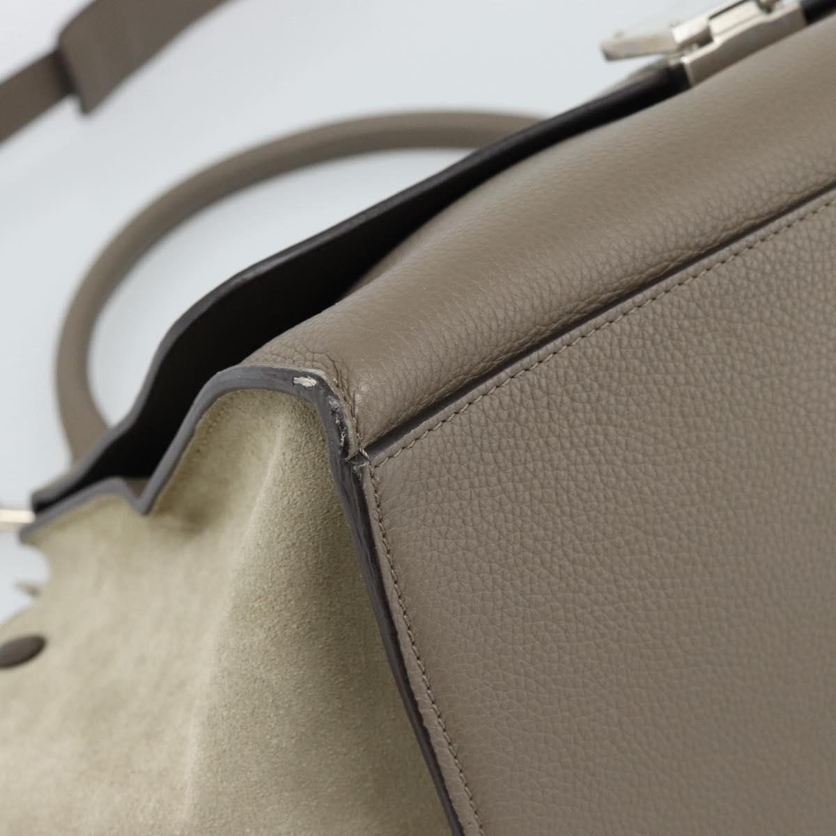 CELINE Trapeze Hand Bag Leather 2way Gray Silver Auth 192250V
