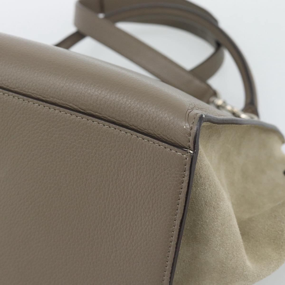 CELINE Trapeze Hand Bag Leather 2way Gray Silver Auth 192250V