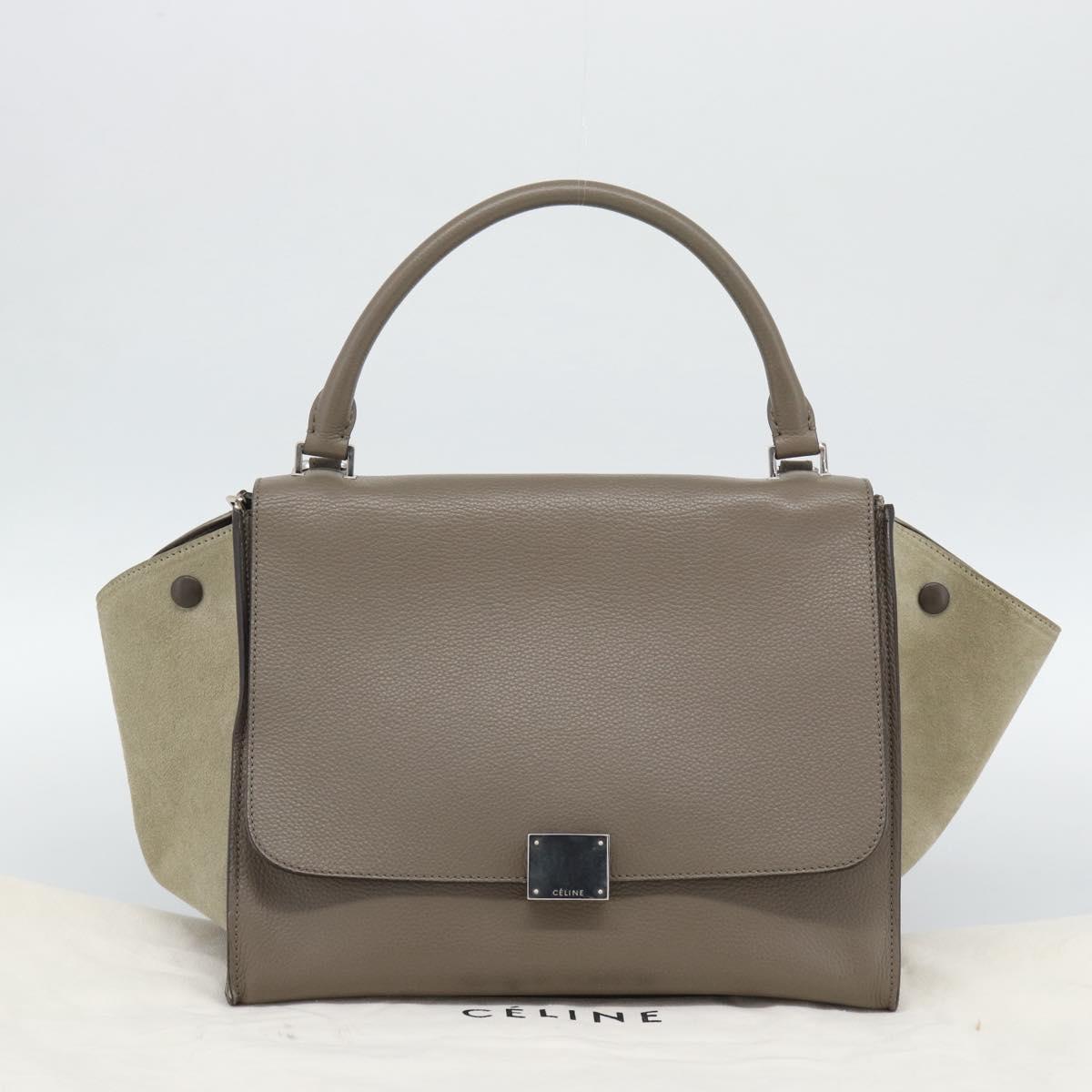 CELINE Trapeze Hand Bag Leather 2way Gray Silver Auth 192250V