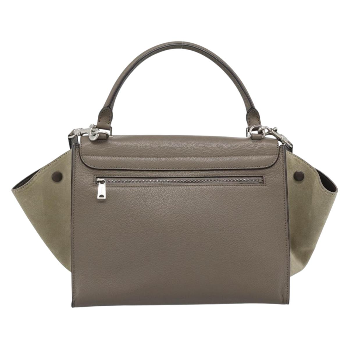 CELINE Trapeze Hand Bag Leather 2way Gray Silver Auth 192250V