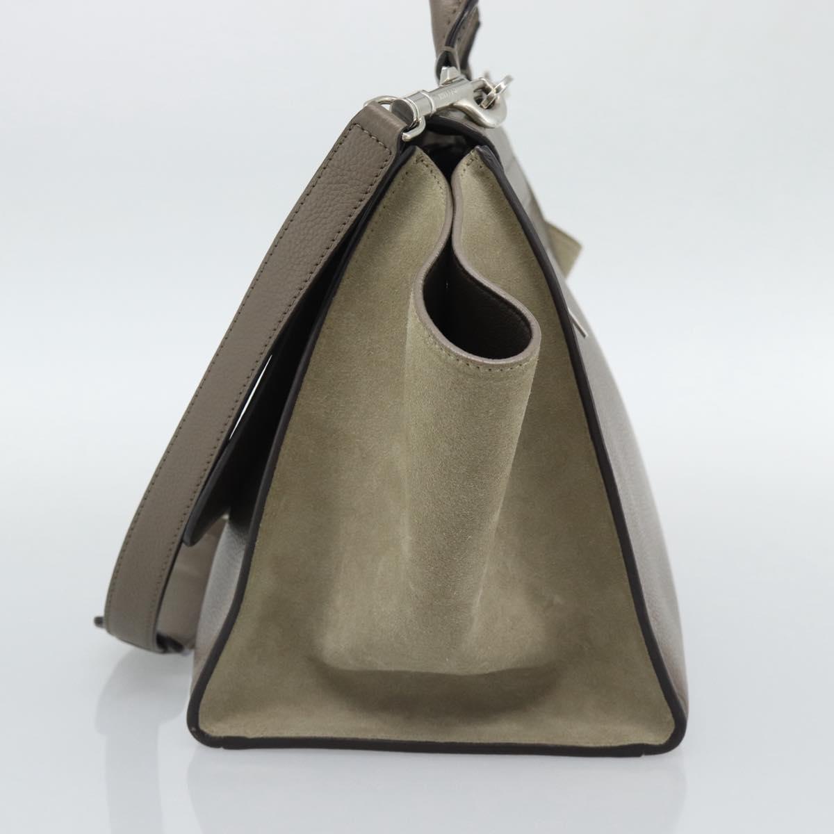 CELINE Trapeze Hand Bag Leather 2way Gray Silver Auth 192250V