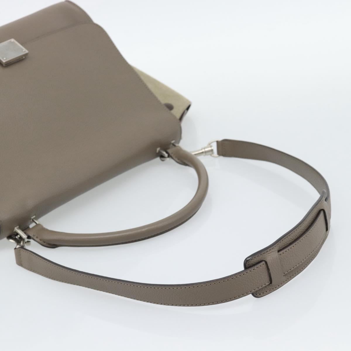 CELINE Trapeze Hand Bag Leather 2way Gray Silver Auth 192250V