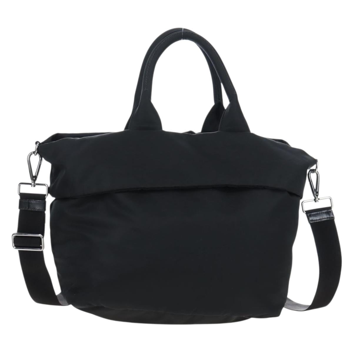 PRADA Reversible Hand Bag Nylon 2way Black Silver Auth 192253V