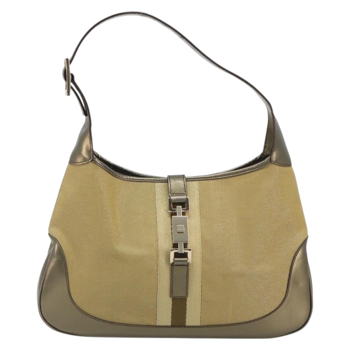 GUCCI GG Canvas Jackie Sherry Line Hand Bag Gold 001 3306 Auth 192254V
