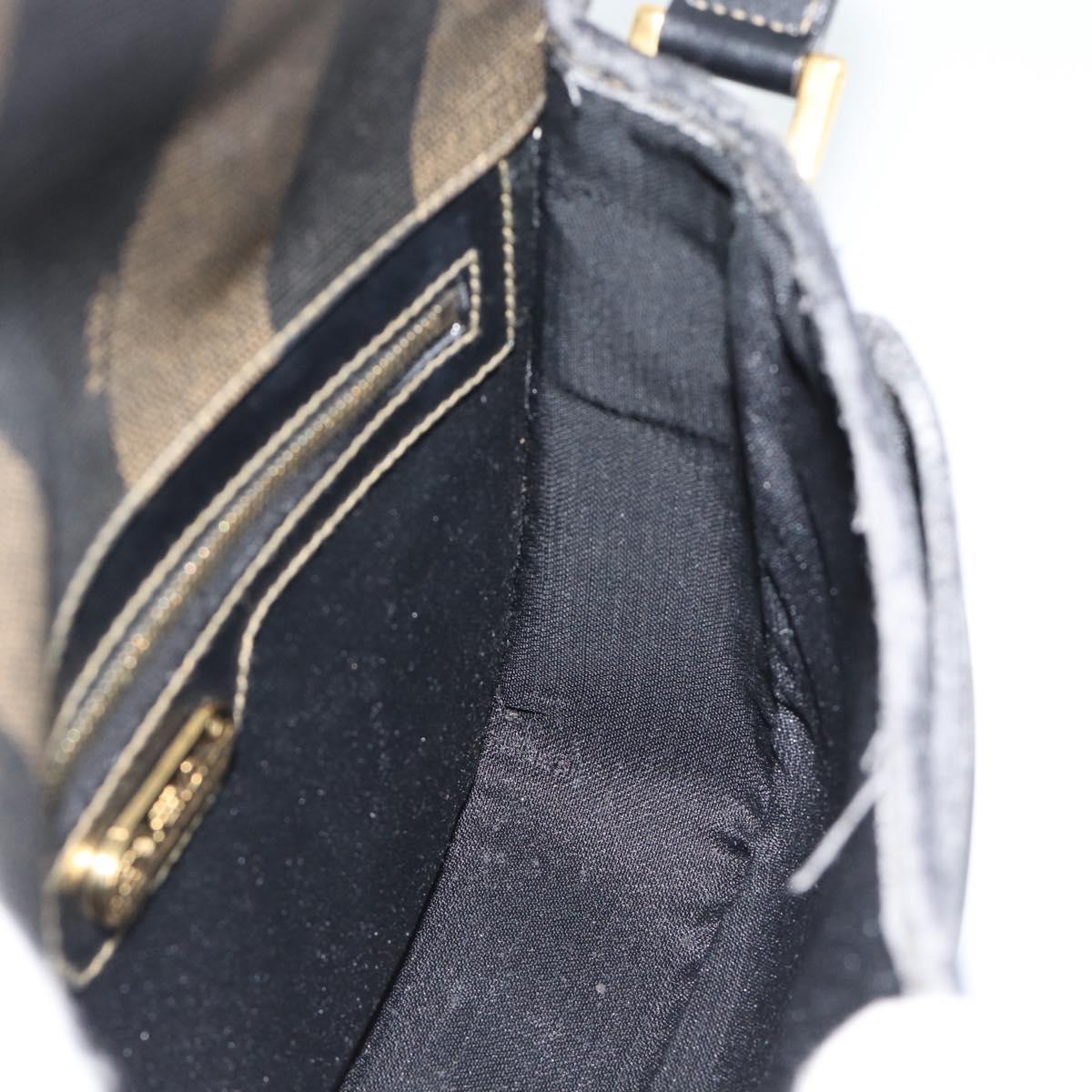 FENDI Pecan Canvas Shoulder Bag PVC Black Brown Auth 192256