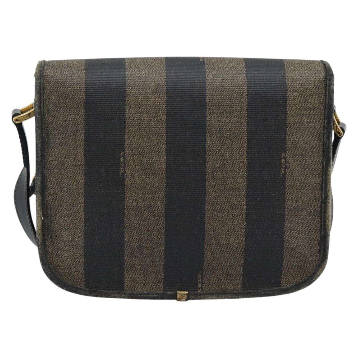 FENDI Pecan Canvas Shoulder Bag PVC Black Brown Auth 192256