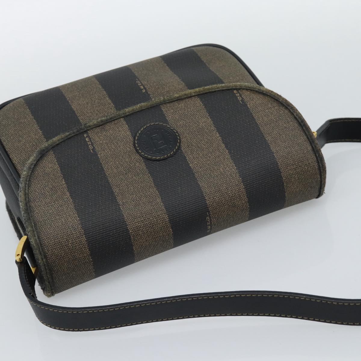FENDI Pecan Canvas Shoulder Bag PVC Black Brown Auth 192256