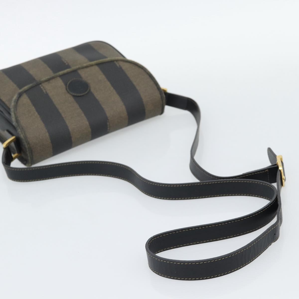 FENDI Pecan Canvas Shoulder Bag PVC Black Brown Auth 192256