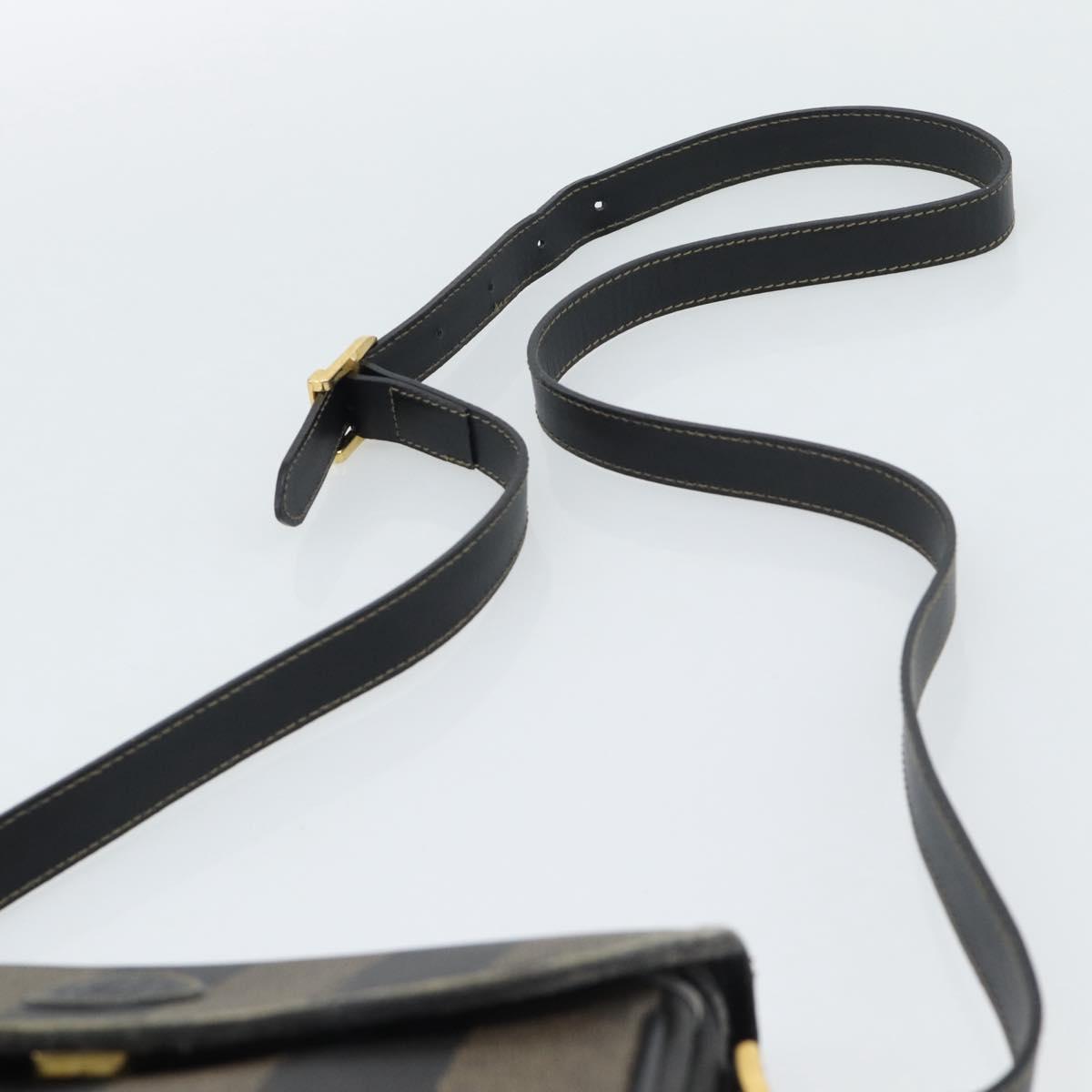 FENDI Pecan Canvas Shoulder Bag PVC Black Brown Auth 192256
