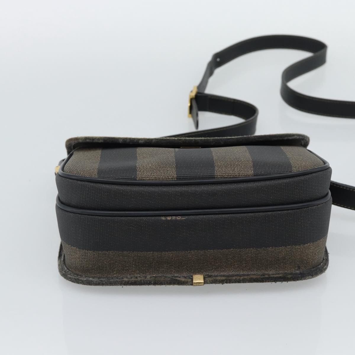 FENDI Pecan Canvas Shoulder Bag PVC Black Brown Auth 192256