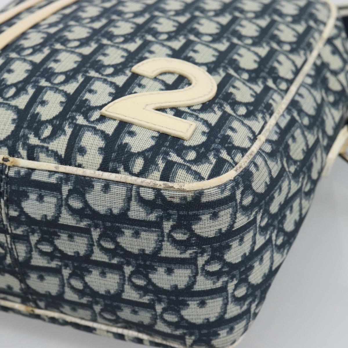 Christian Dior Trotter Canvas Shoulder Bag PVC Navy Silver Auth 192257