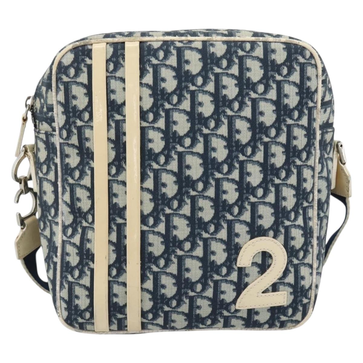 Christian Dior Trotter Canvas Shoulder Bag PVC Navy Silver Auth 192257