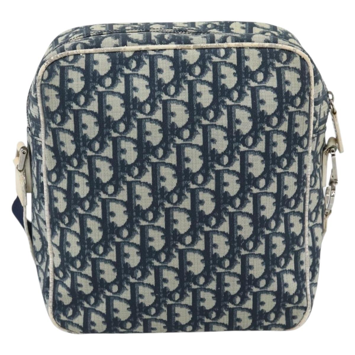 Christian Dior Trotter Canvas Shoulder Bag PVC Navy Silver Auth 192257